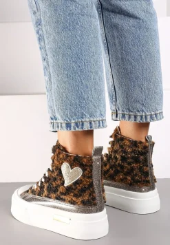 Brązowe Brokatowe Trampki na Platformie z Cholewką za Kostkę Nevirosa