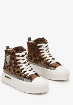 Brązowe Brokatowe Trampki na Platformie z Cholewką za Kostkę Nevirosa