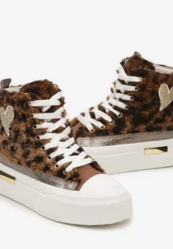 Brązowe Brokatowe Trampki na Platformie z Cholewką za Kostkę Nevirosa