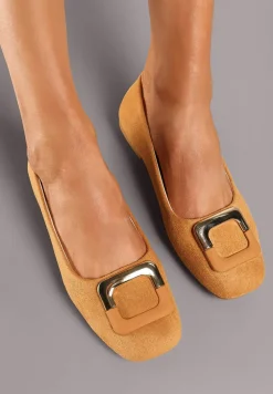 Brązowe Casualowe Balerinki na Płaskiej Podeszwie z Metaliczną Aplikacją Chrissti