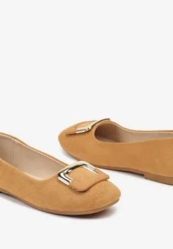 Brązowe Casualowe Balerinki na Płaskiej Podeszwie z Metaliczną Aplikacją Chrissti