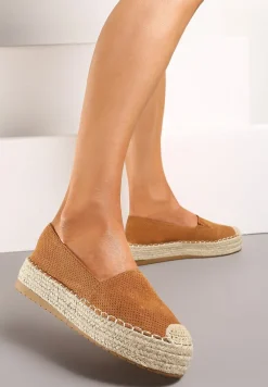 Brązowe Casualowe Espadryle na Grubej Podeszwie Ozdobionej Plecionką Honorelle