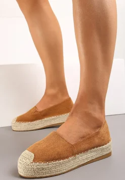 Brązowe Casualowe Espadryle na Grubej Podeszwie Ozdobionej Plecionką Honorelle