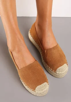 Brązowe Casualowe Espadryle na Grubej Podeszwie Ozdobionej Plecionką Honorelle