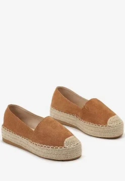 Brązowe Casualowe Espadryle na Grubej Podeszwie Ozdobionej Plecionką Honorelle