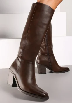 Brązowe Casualowe Kozaki na Słupku Movara