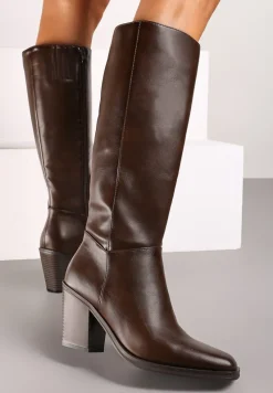 Brązowe Casualowe Kozaki na Słupku Movara