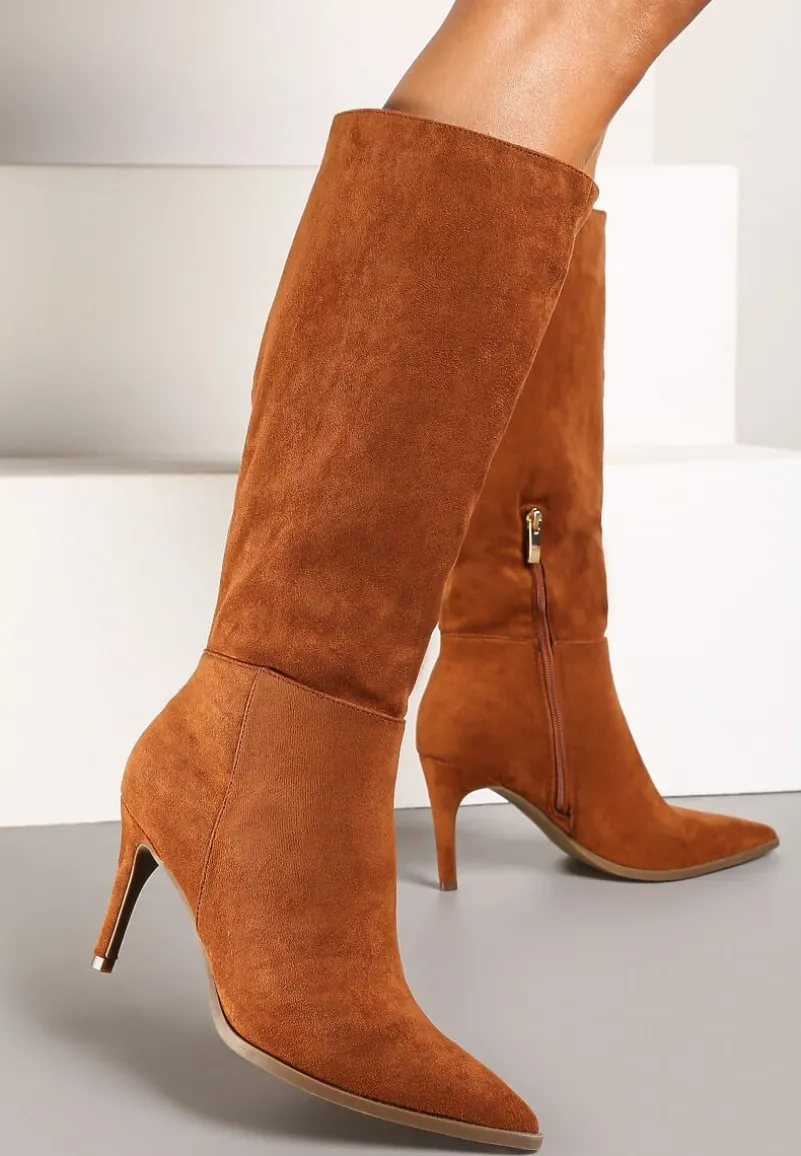 Brązowe Casualowe Kozaki Vices na Szpilce Tamirith