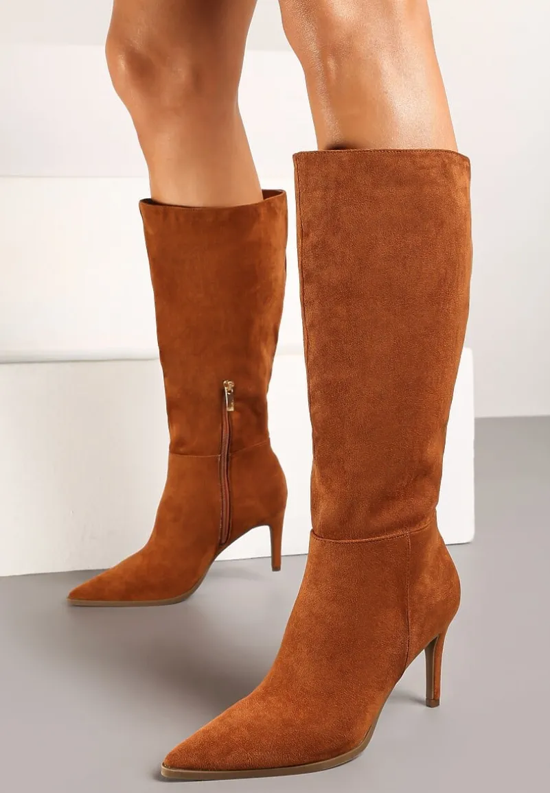 Brązowe Casualowe Kozaki Vices na Szpilce Tamirith