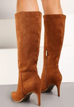 Brązowe Casualowe Kozaki Vices na Szpilce Tamirith