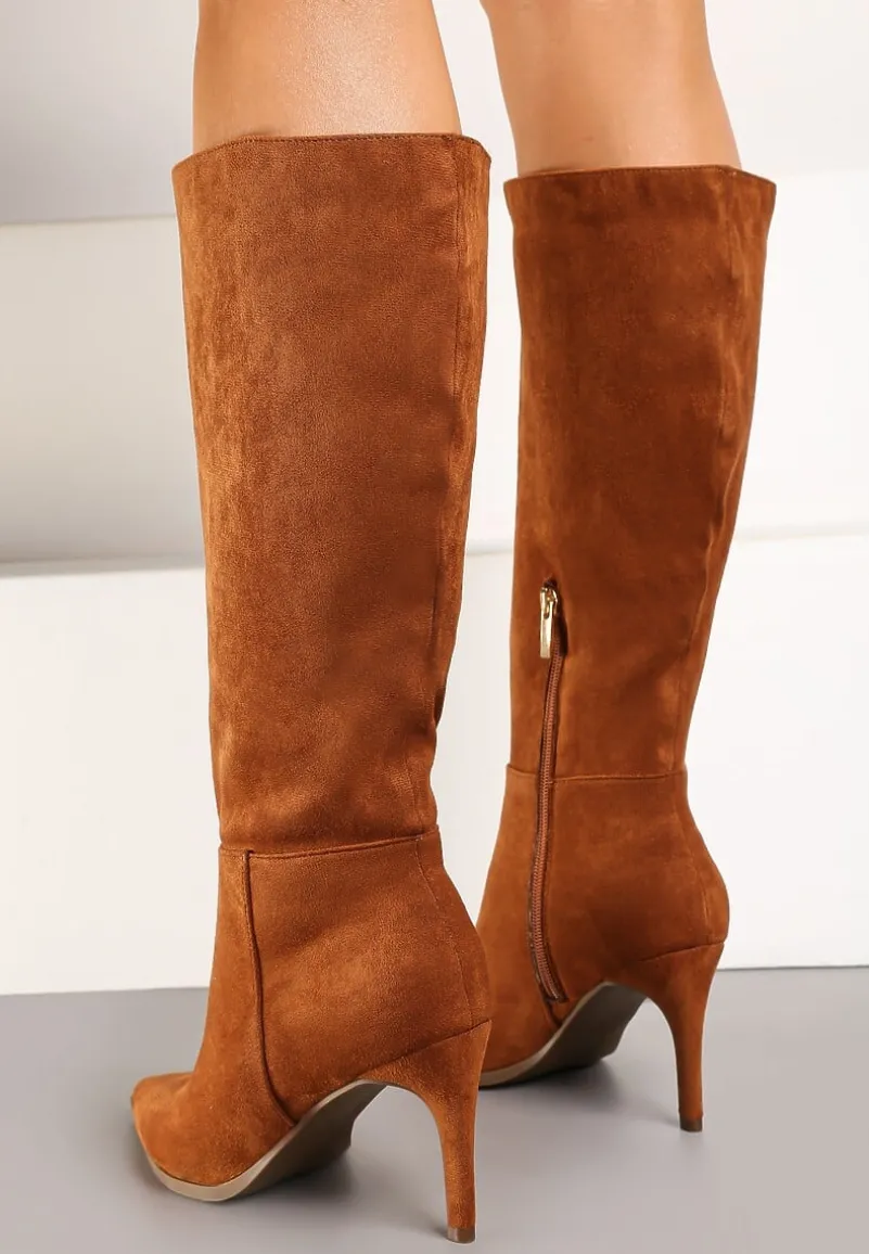 Brązowe Casualowe Kozaki Vices na Szpilce Tamirith