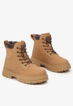 Brązowe Casualowe Trapery Mocno Ocieplane Futrem Weriora