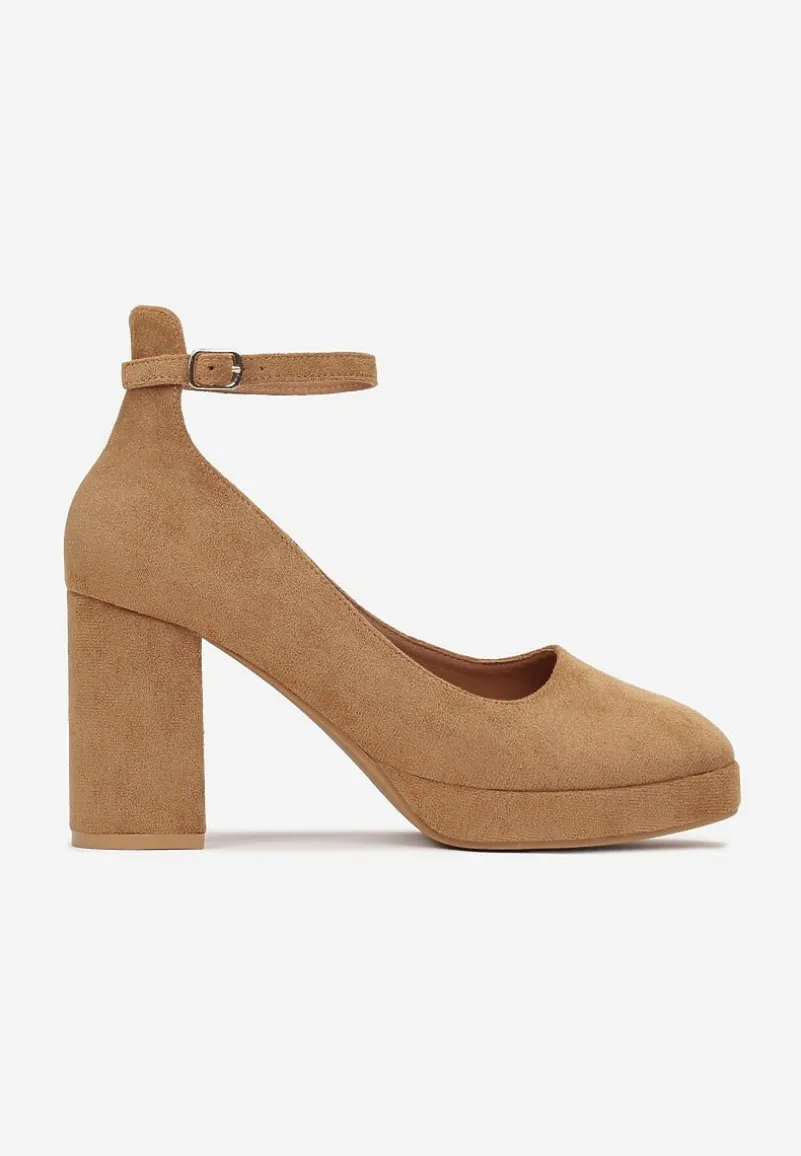 Brązowe Czółenka na Słupku z Kwadratowym Noskiem Malenva