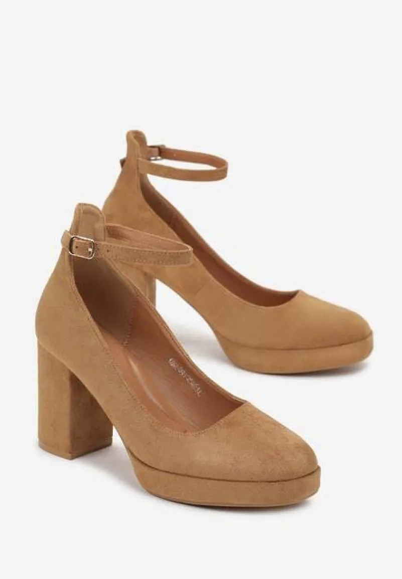 Brązowe Czółenka na Słupku z Kwadratowym Noskiem Malenva