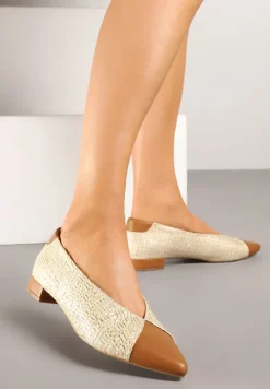 Brązowe Czółenka Ozdobione Plecionką na Płaskim Obcasie Selliova