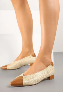 Brązowe Czółenka Ozdobione Plecionką na Płaskim Obcasie Selliova