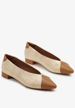Brązowe Czółenka Ozdobione Plecionką na Płaskim Obcasie Selliova