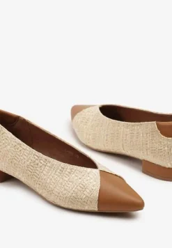 Brązowe Czółenka Ozdobione Plecionką na Płaskim Obcasie Selliova