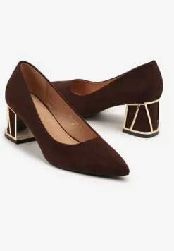 Brązowe Czółenka Vices na Słupku z Metalicznym Detalem i Wkładką ze Skóry Arvisin