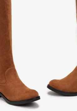 Brązowe Dopasowane Kozaki za Kolano z Wiązaniem z Tyłu Hemiga