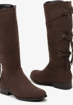 Brązowe Ekozamszowe Kozaki z Cholewką Ozdobioną Frędzlami Realenna