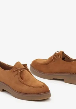 Brązowe Ekozamszowe Półbuty Sznurowane na Płaskiej Podeszwie Inalith