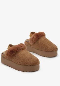 Brązowe Futerkowe Śniegowce na Grubej Podeszwie z Gumką na Pięcie Sosena