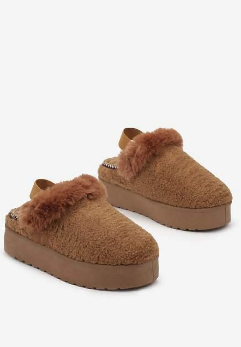 Brązowe Futerkowe Śniegowce na Grubej Podeszwie z Gumką na Pięcie Sosena