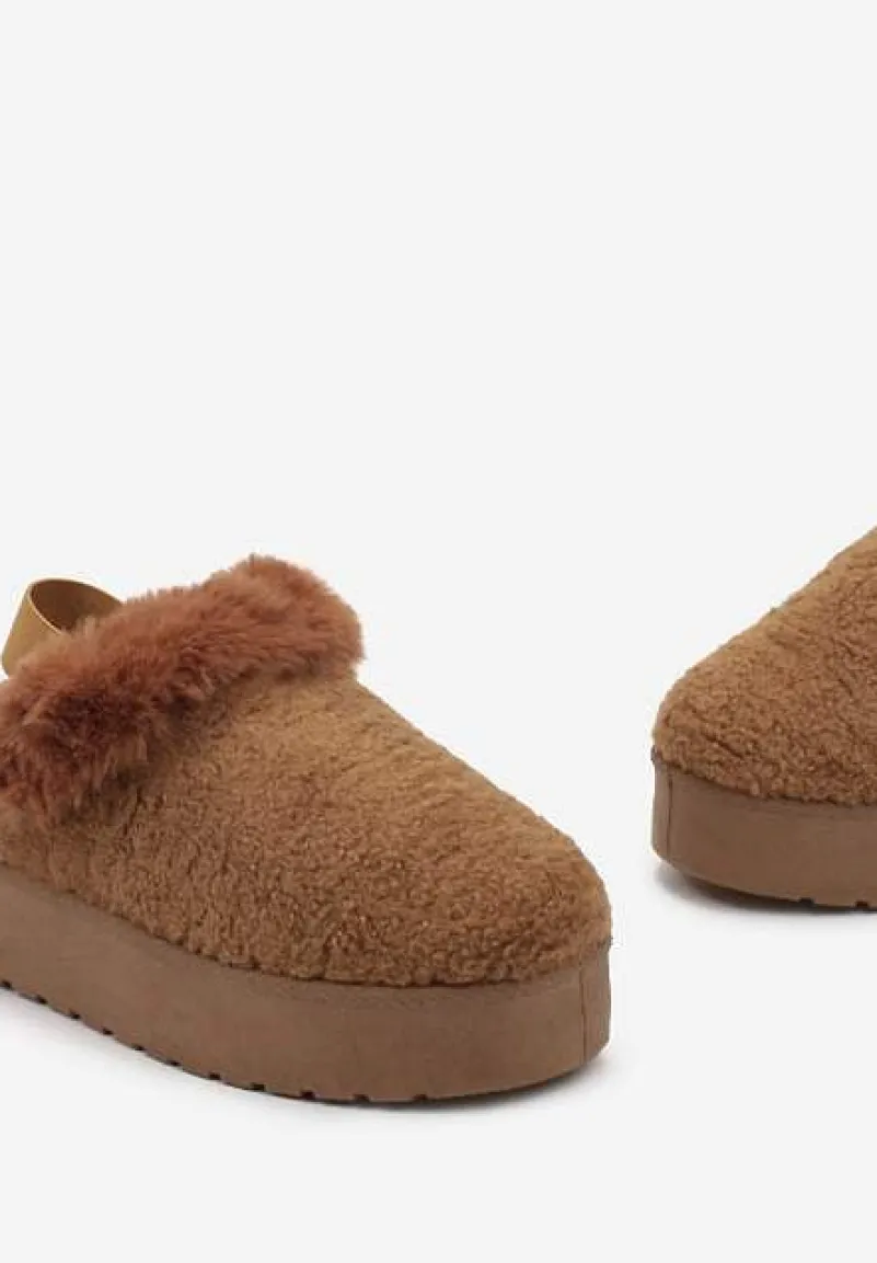 Brązowe Futerkowe Śniegowce na Grubej Podeszwie z Gumką na Pięcie Sosena