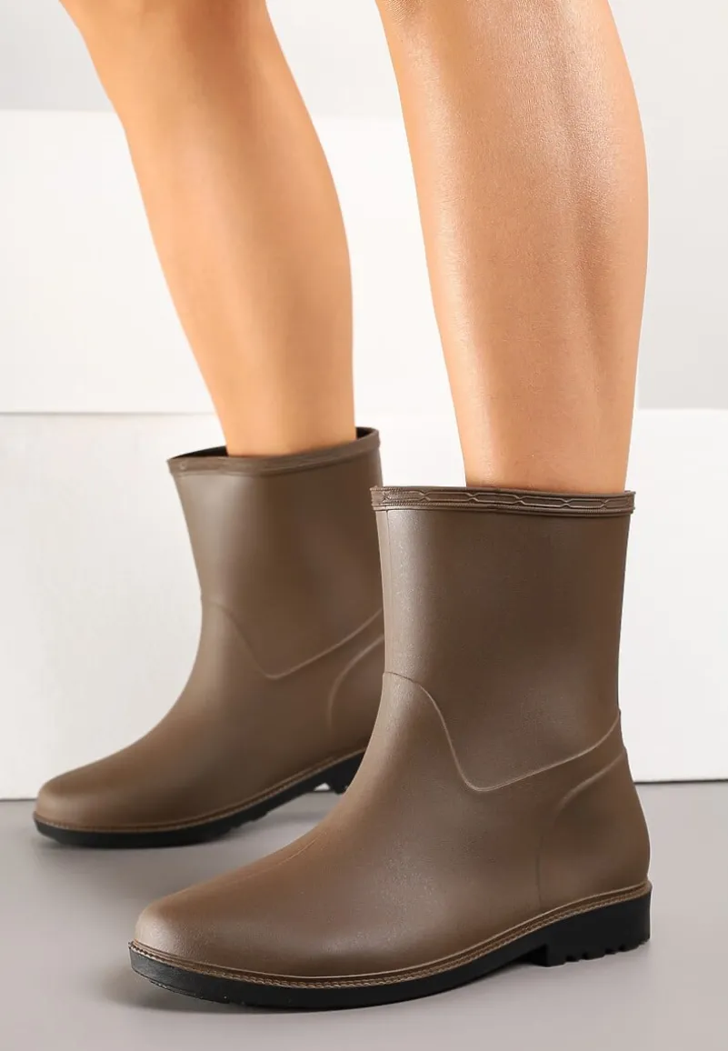 Brązowe Gumowe Kalosze do Łydki Pirena