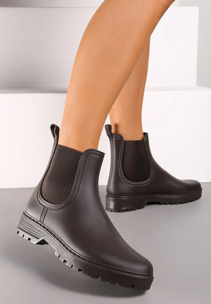 Brązowe Kalosze Sztyblety na Płaskiej Podeszwie Irinndria