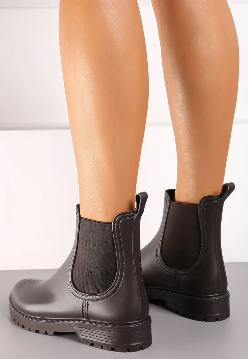 Brązowe Kalosze Sztyblety na Płaskiej Podeszwie Irinndria