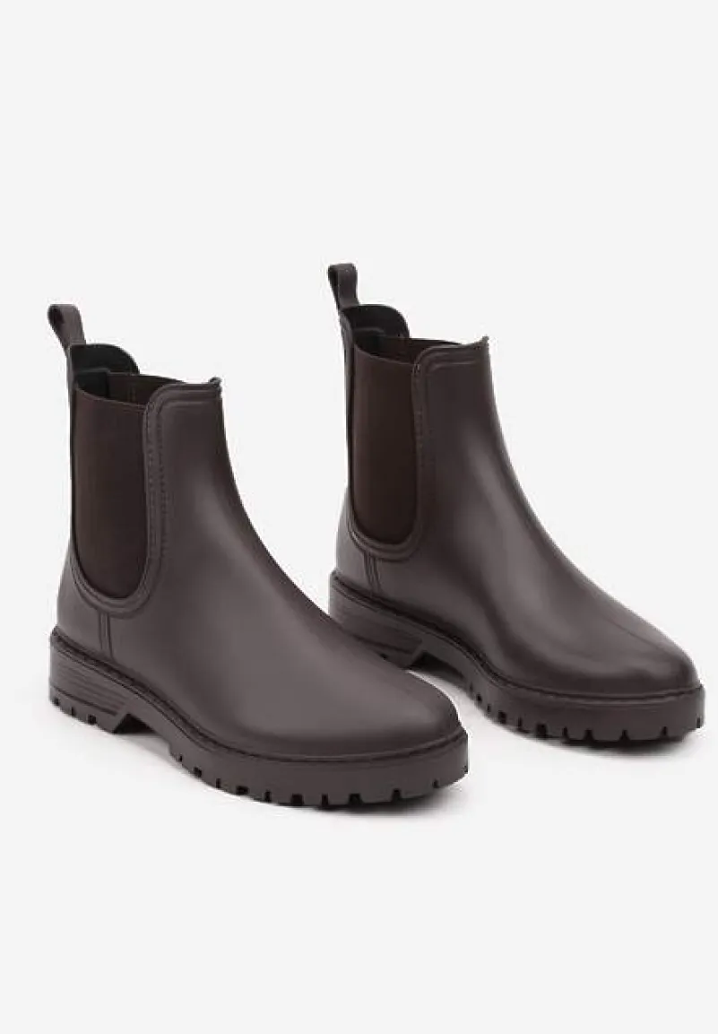 Brązowe Kalosze Sztyblety na Płaskiej Podeszwie Irinndria