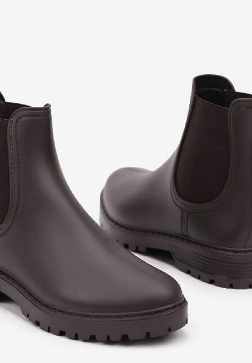 Brązowe Kalosze Sztyblety na Płaskiej Podeszwie Irinndria