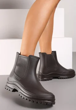 Brązowe Kalosze z Gumką na Cholewce na Niskiej Platformie Erisanya