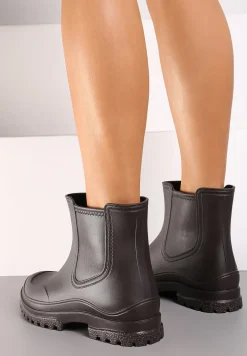 Brązowe Kalosze z Gumką na Cholewce na Niskiej Platformie Erisanya