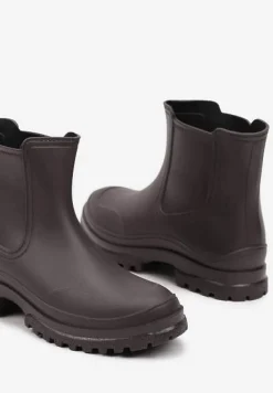 Brązowe Kalosze z Gumką na Cholewce na Niskiej Platformie Erisanya