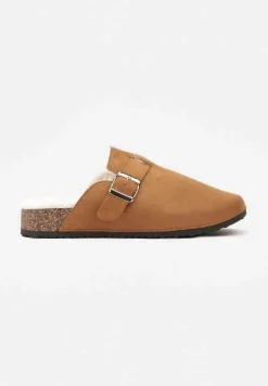Brązowe Kapcie na Płaskiej Podeszwie Ozdobione Paskiem z Klamrą Ninnithra