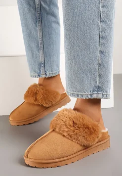 Brązowe Kapcie z Ekozamszu z Futrzaną Wyściółką Zoleti