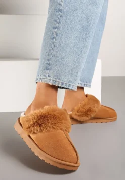 Brązowe Kapcie z Ekozamszu z Futrzaną Wyściółką Zoleti