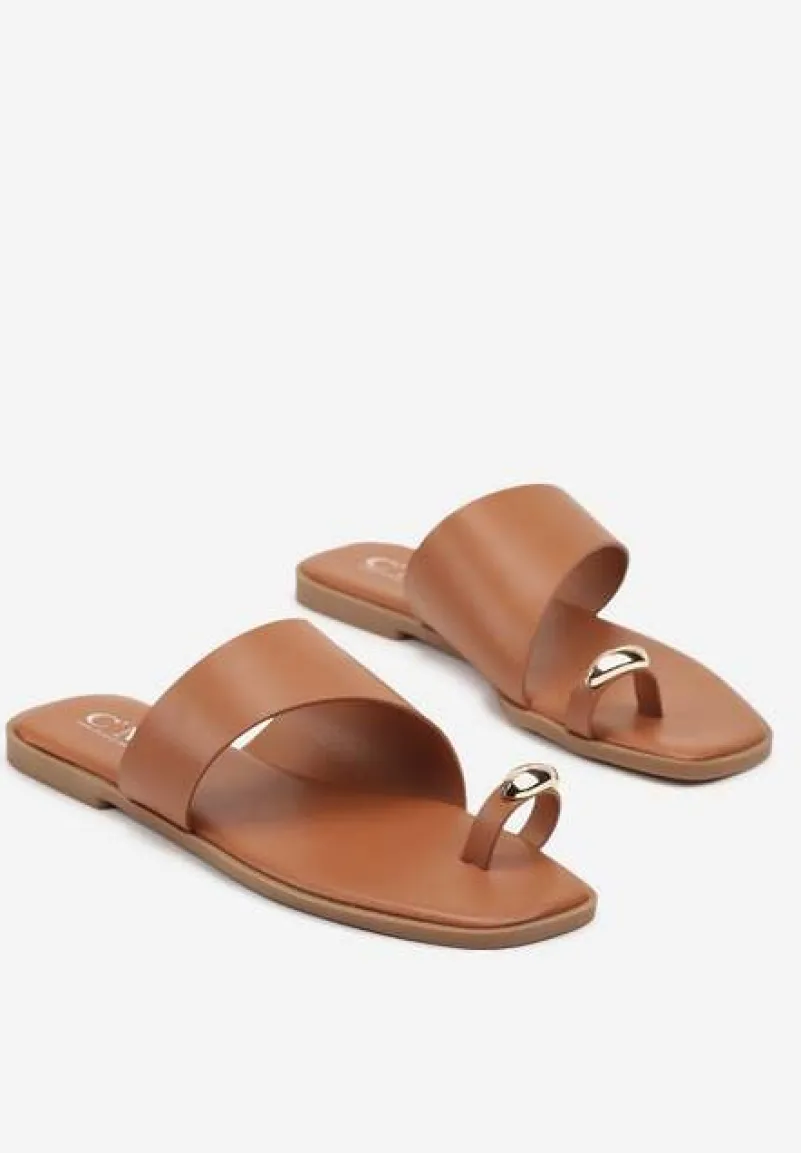 Brązowe Klapki Japonki Zdobione Elegancką Aplikacją Reanelora