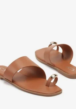 Brązowe Klapki Japonki Zdobione Elegancką Aplikacją Reanelora