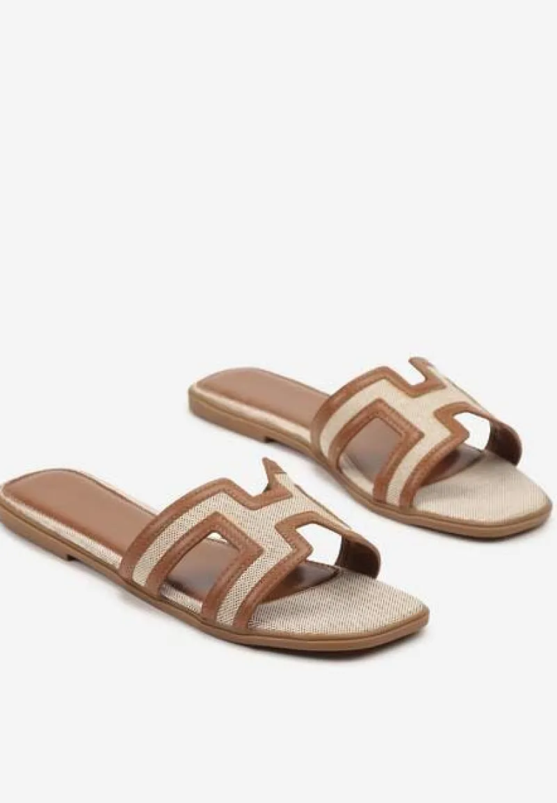 Brązowe Klapki Ozdobione Geometrycznymi Wycięciami Fevirelle