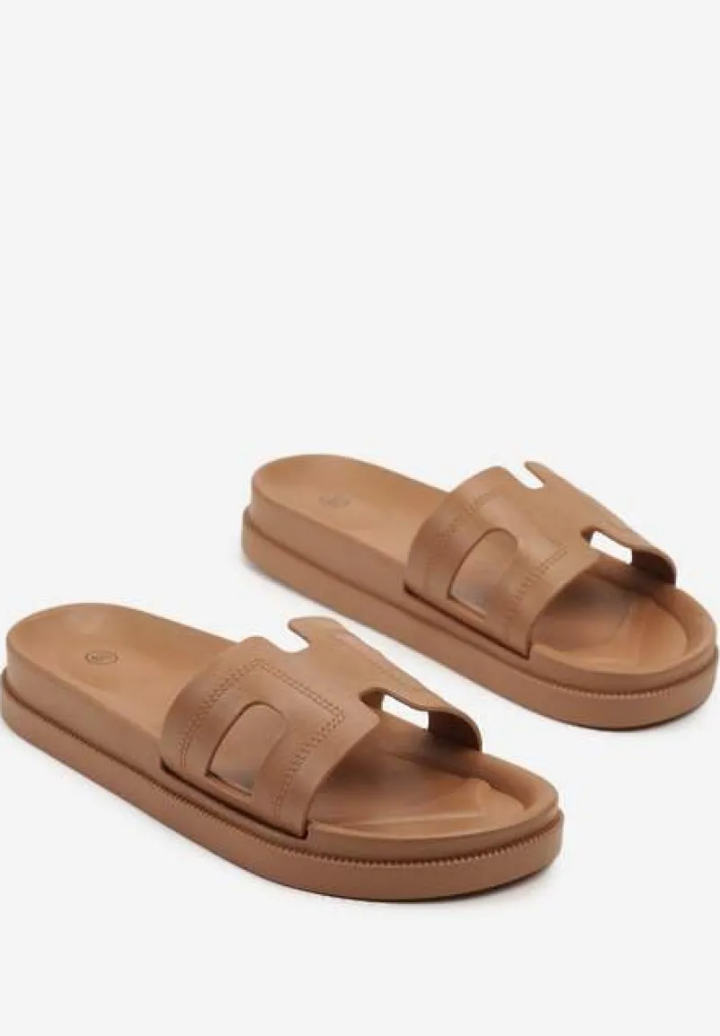 Brązowe Klapki Ozdobione Wycięciami Kinelina