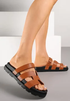 Brązowe Klapki Ozdobione Wycięciami Fenelissa