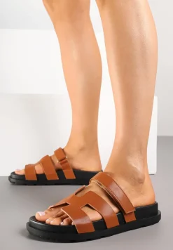 Brązowe Klapki Ozdobione Wycięciami Fenelissa