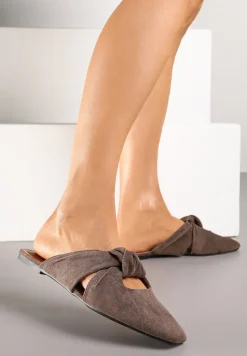 Brązowe Klapki Vices Typu Mule z Ozdobnym Supłem Elitina