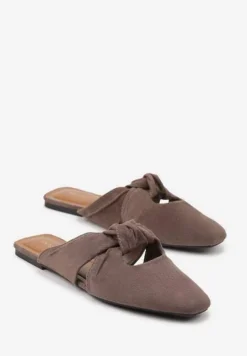 Brązowe Klapki Vices Typu Mule z Ozdobnym Supłem Elitina
