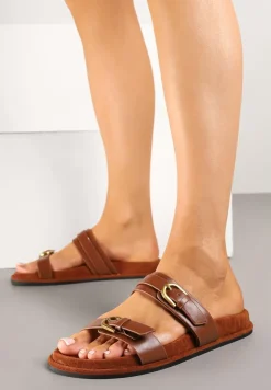 Brązowe Klapki Vices z Dwoma Paskami i Klamrami Nilissea