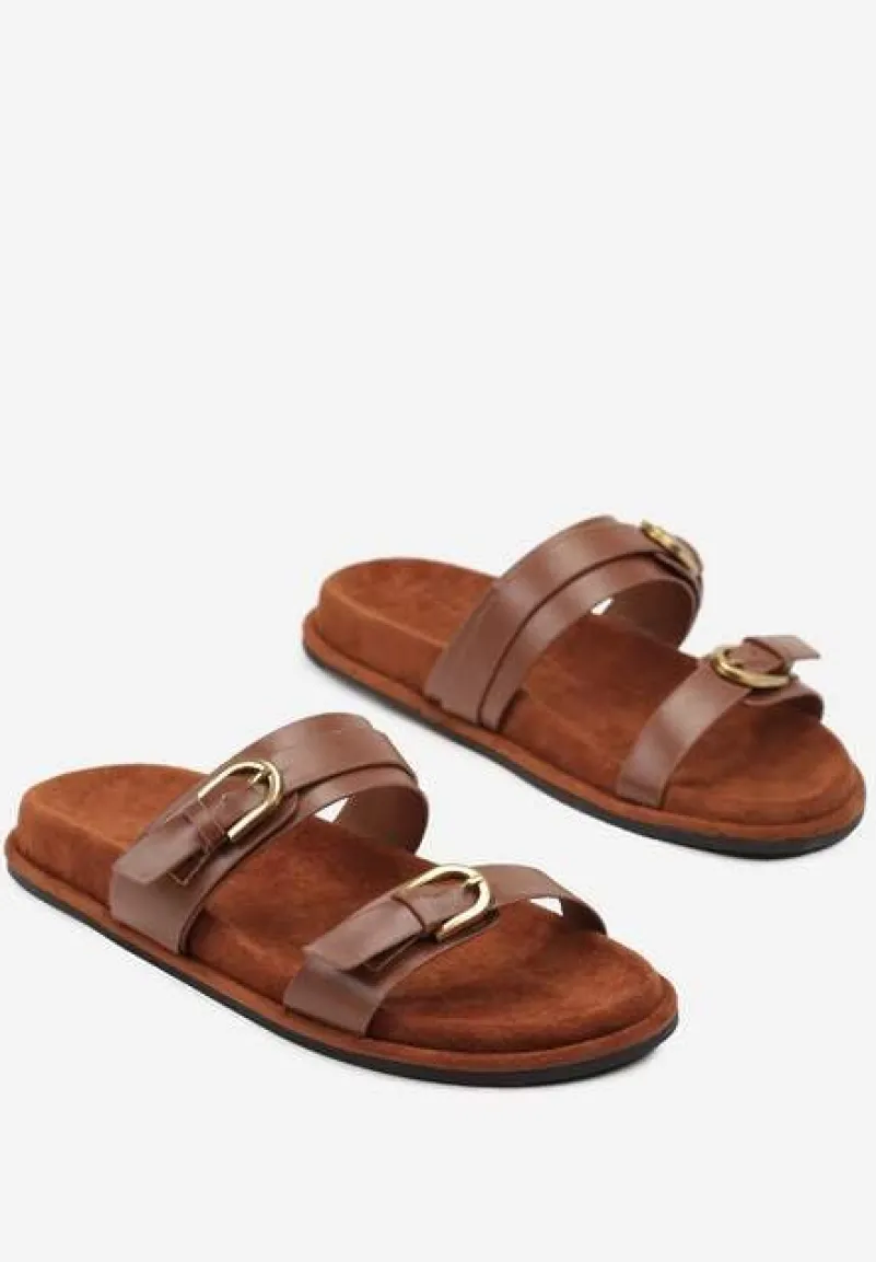 Brązowe Klapki Vices z Dwoma Paskami i Klamrami Nilissea